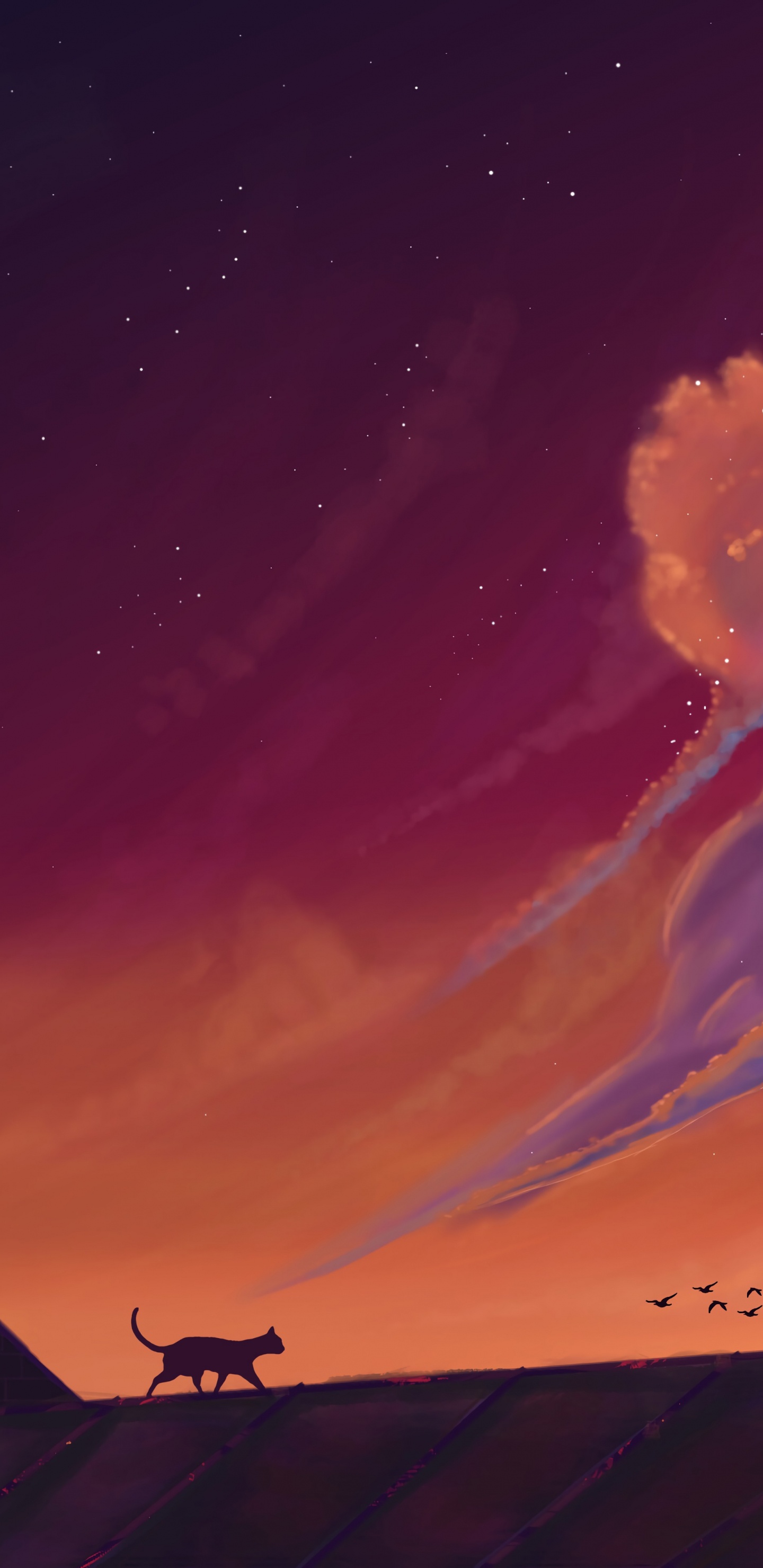 Silhouette of House Under Orange Sky. Wallpaper in 1440x2960 Resolution