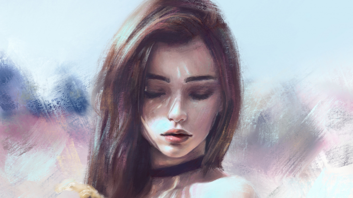 Digital Art, Work of Art, Art, Hair, Face. Wallpaper in 1366x768 Resolution