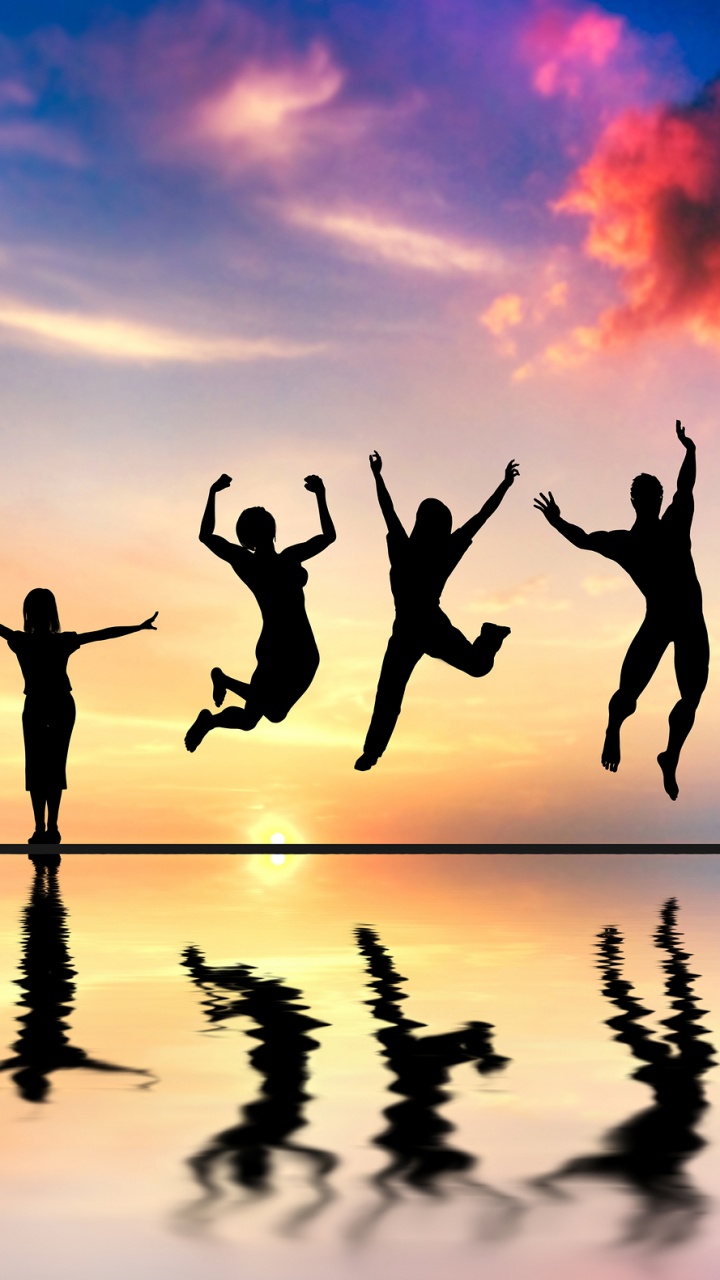 Happiness, Water, Reflection, Fun, Silhouette. Wallpaper in 720x1280 Resolution