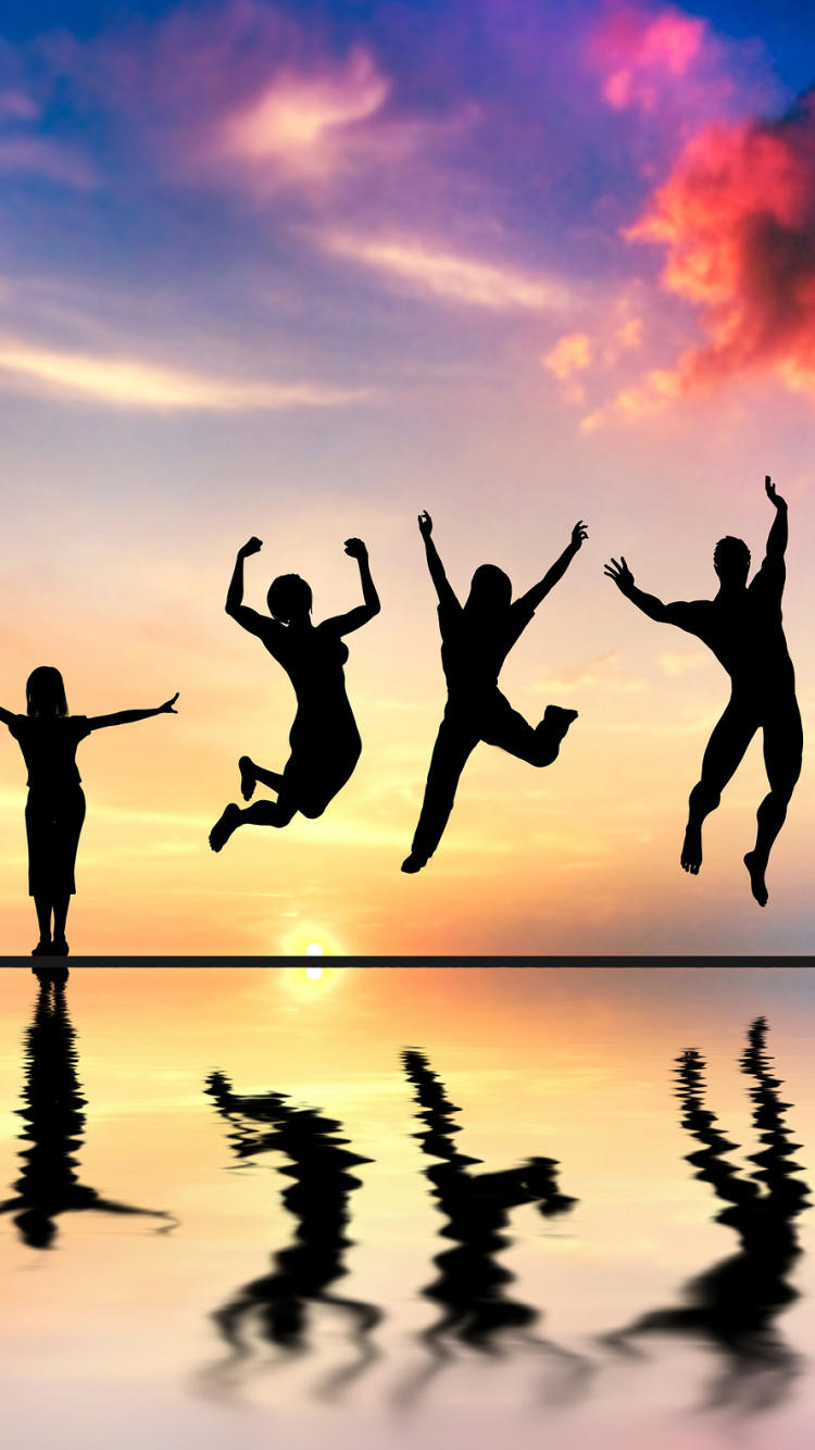 Happiness, Water, Reflection, Fun, Silhouette. Wallpaper in 750x1334 Resolution