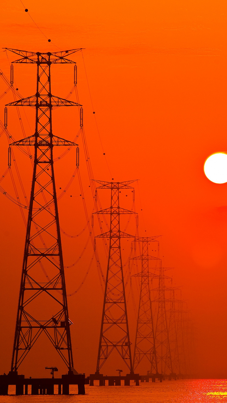 Silhouette of Electric Tower During Sunset. Wallpaper in 750x1334 Resolution