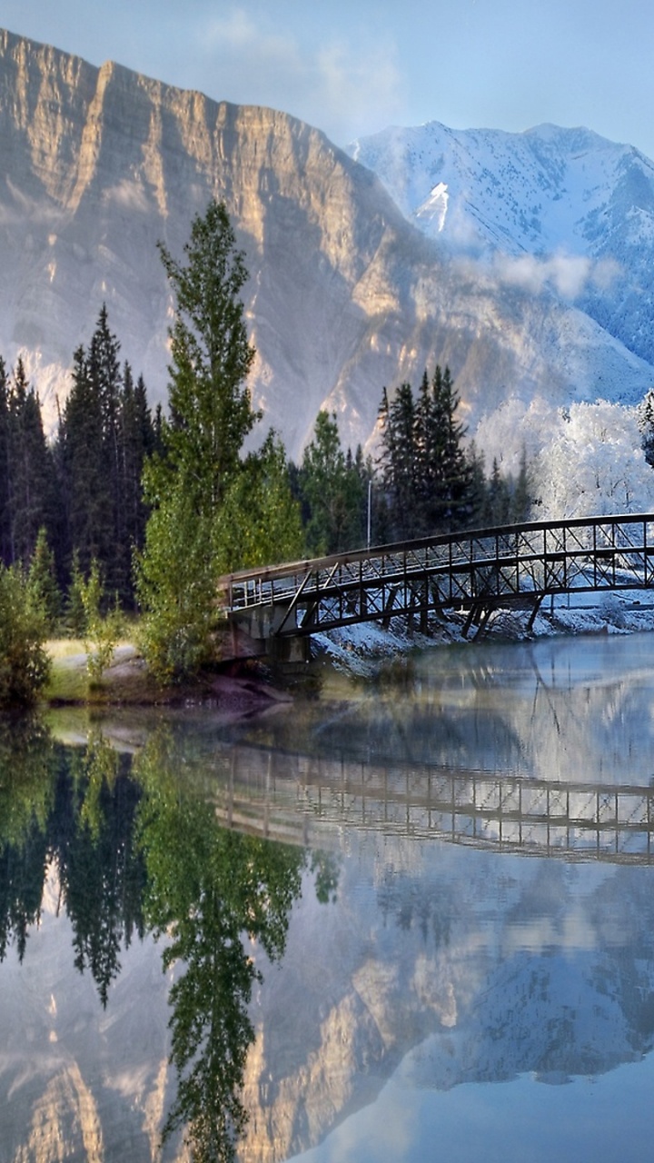 Green Pine Trees Near Lake and Mountain Range. Wallpaper in 720x1280 Resolution