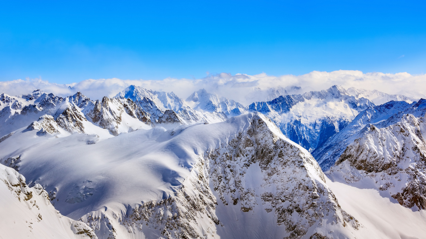 Alpes Suisses, Titlis, Cervin, le Mont Fuji, Hiver. Wallpaper in 1366x768 Resolution