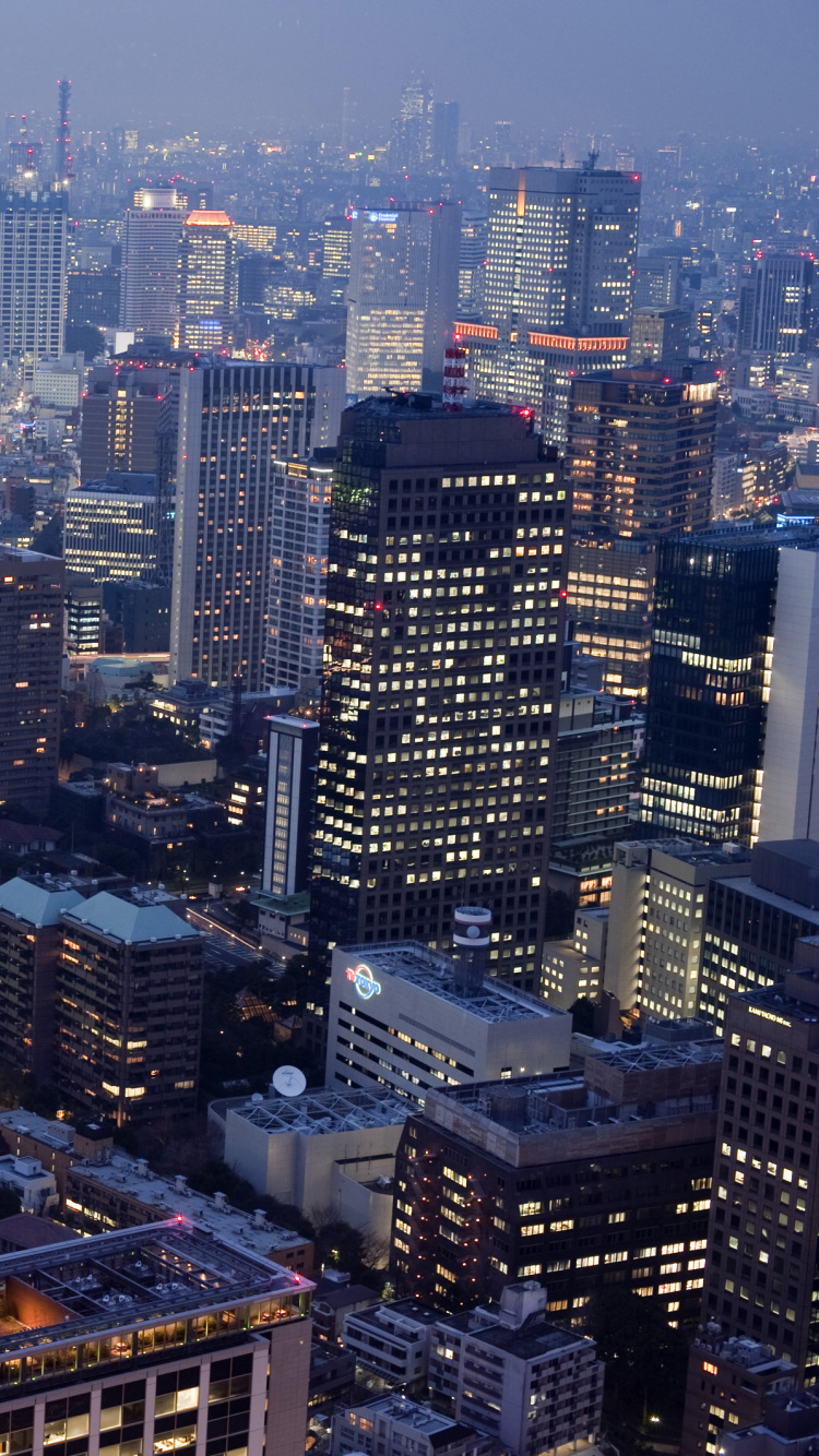 Skyline Der Stadt Bei Nacht Night. Wallpaper in 750x1334 Resolution