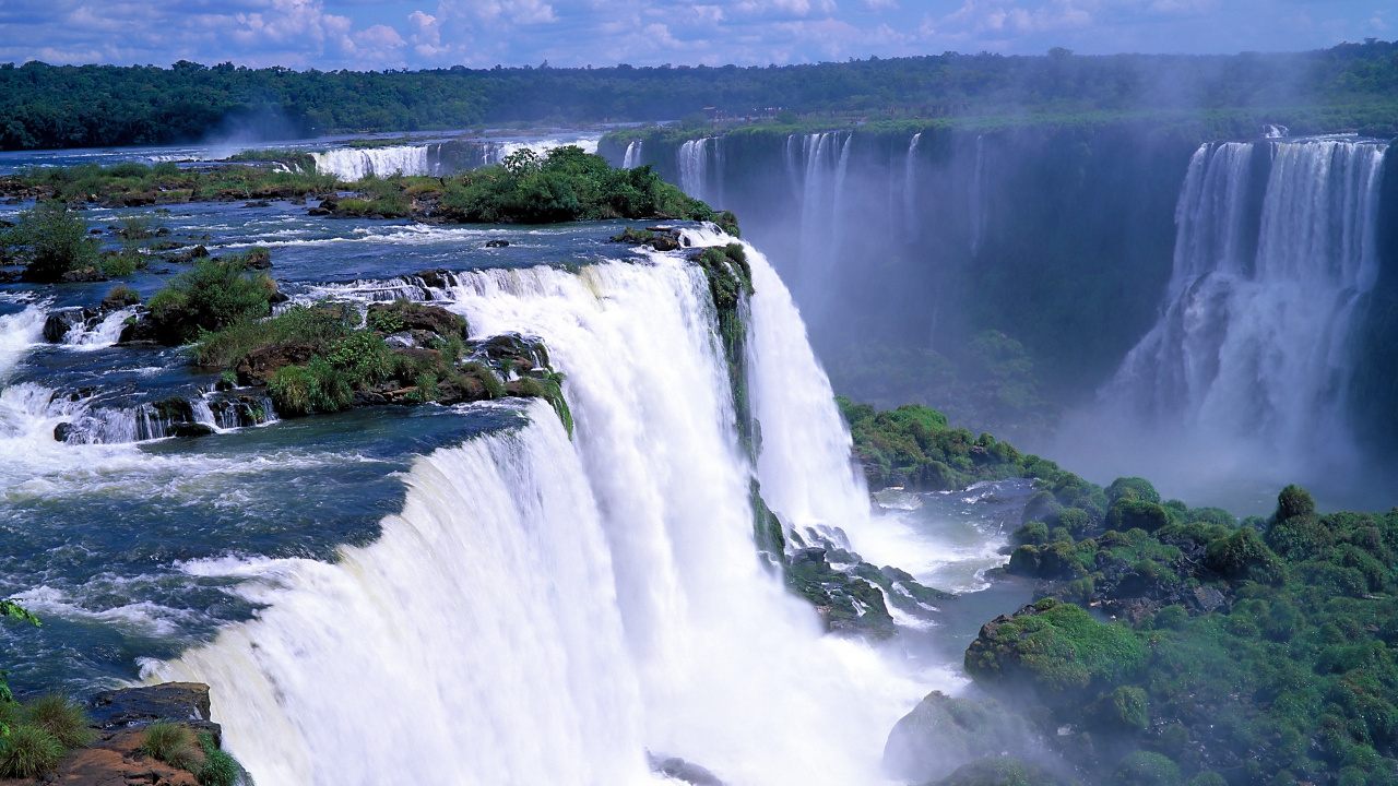 Waterfalls on Green Grass Field During Daytime. Wallpaper in 1280x720 Resolution