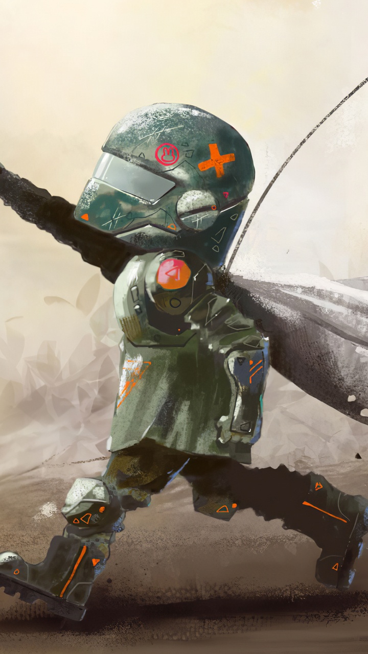 Homme en Costume Gris et Noir Tenant un Fusil Noir. Wallpaper in 720x1280 Resolution