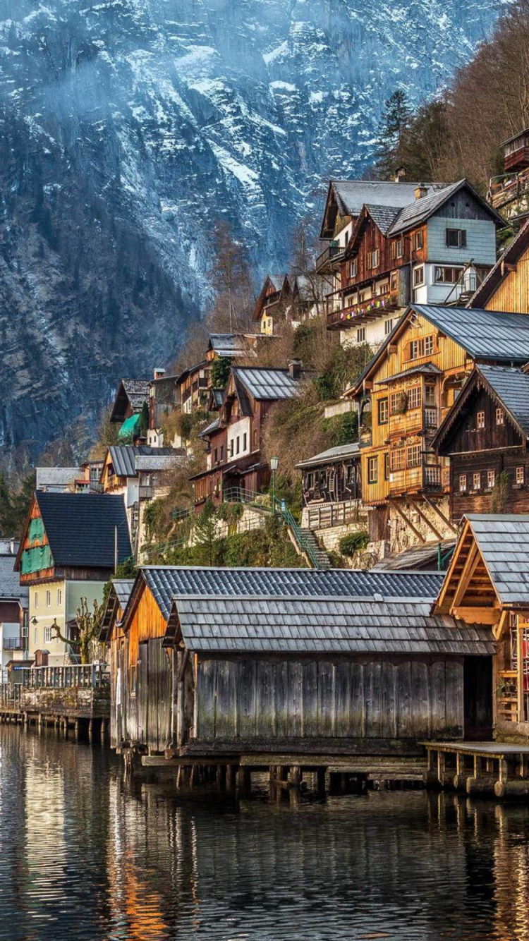 Houses Near Body of Water and Mountain During Daytime. Wallpaper in 750x1334 Resolution