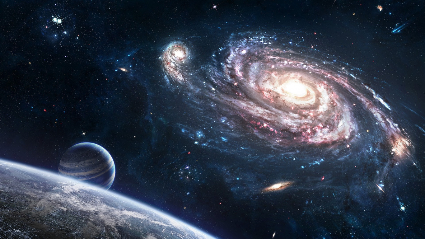 Blue and White Galaxy Illustration. Wallpaper in 1366x768 Resolution
