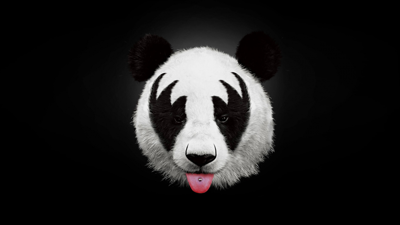 White and Black Panda Illustration. Wallpaper in 1366x768 Resolution
