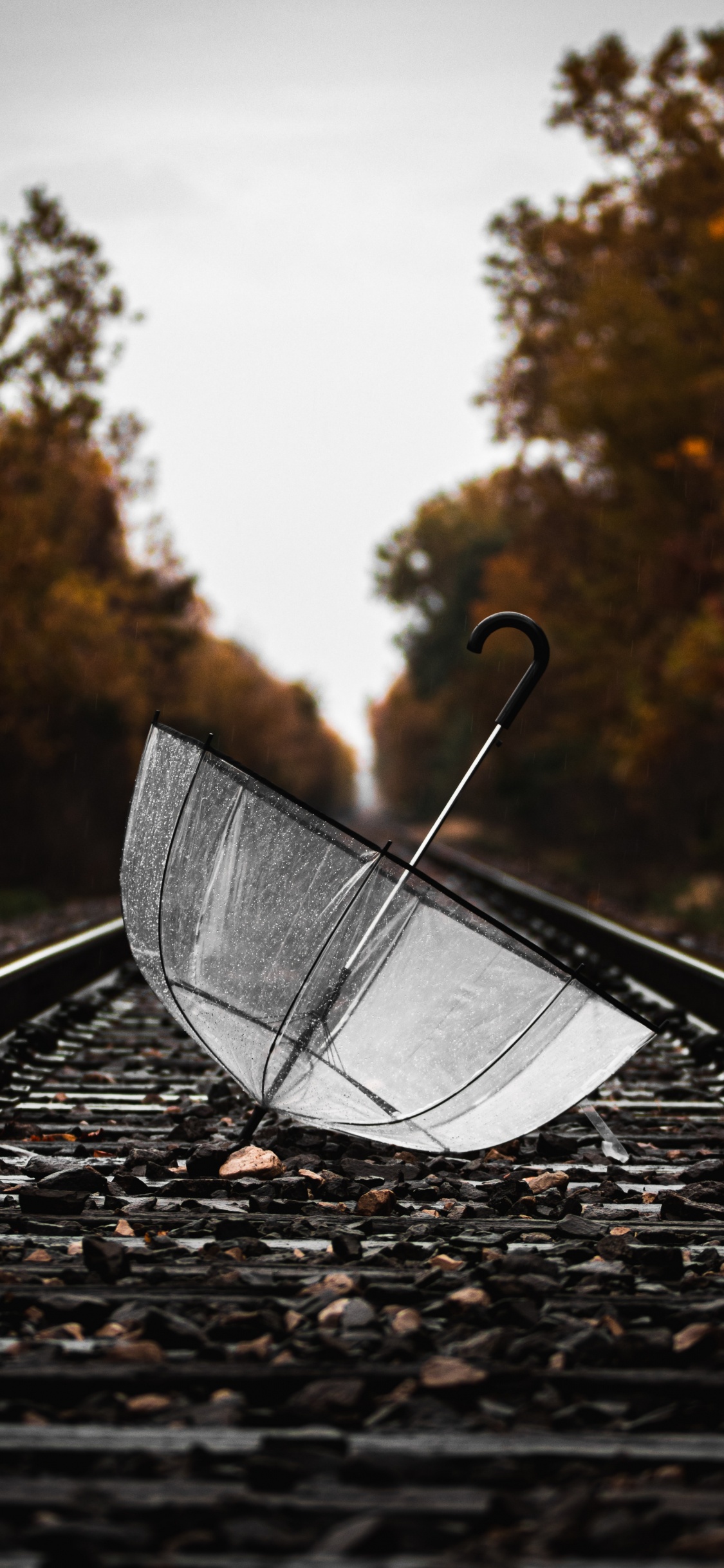 Mesa Redonda de Vidrio Transparente Sobre Riel de Tren de Metal Negro Durante el Día. Wallpaper in 1125x2436 Resolution