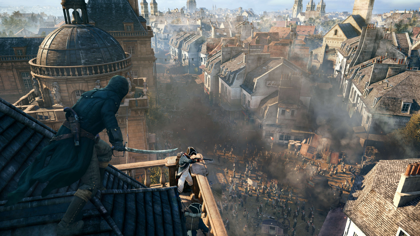 Assassins Creed Unity, Assassins Creed, Ubisoft, Pc-Spiel, Himmel. Wallpaper in 1366x768 Resolution