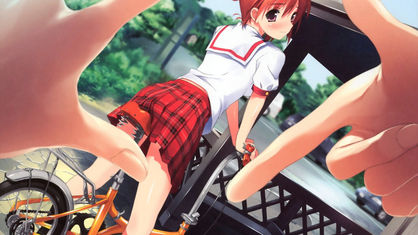 Fille Aux Cheveux Rouges en Uniforme Scolaire Blanc et Rouge Assis Sur Une Chaise Noire. Wallpaper in 1366x768 Resolution