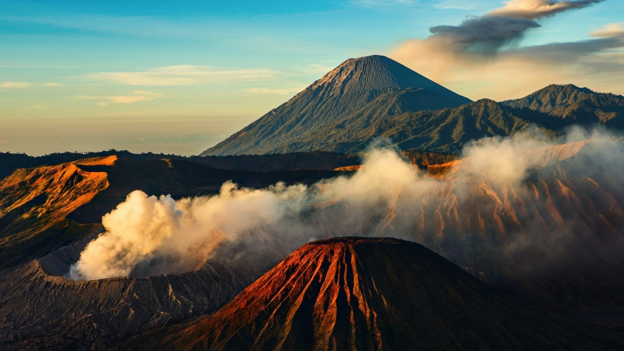 山溴, 成层, 火山的地貌, 黎明, 天空 壁纸 1280x720 允许