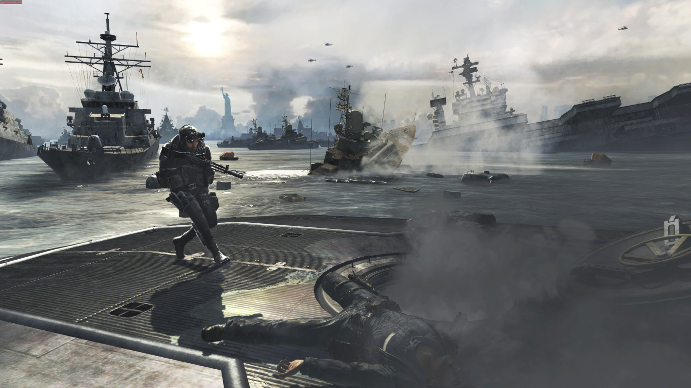 Call of Duty Modern Warfare 3, Call of Duty Modern Warfare 2, Call of Duty 4-modern Warfare, Playstation 3, Schlachtschiff. Wallpaper in 1366x768 Resolution