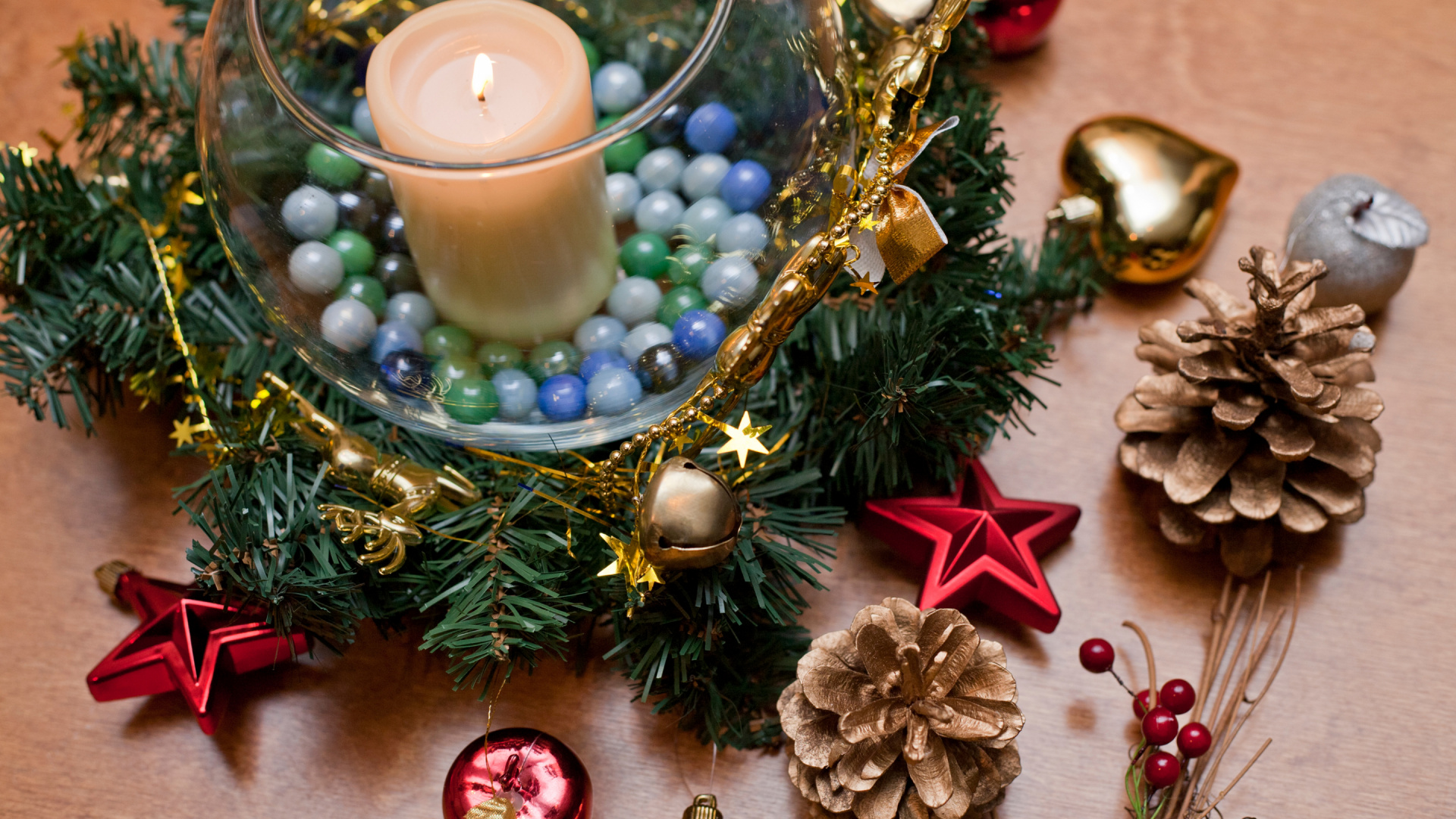 Nouvelle Année, Décoration de Noël, Bougie, Cadeau, Table. Wallpaper in 1920x1080 Resolution