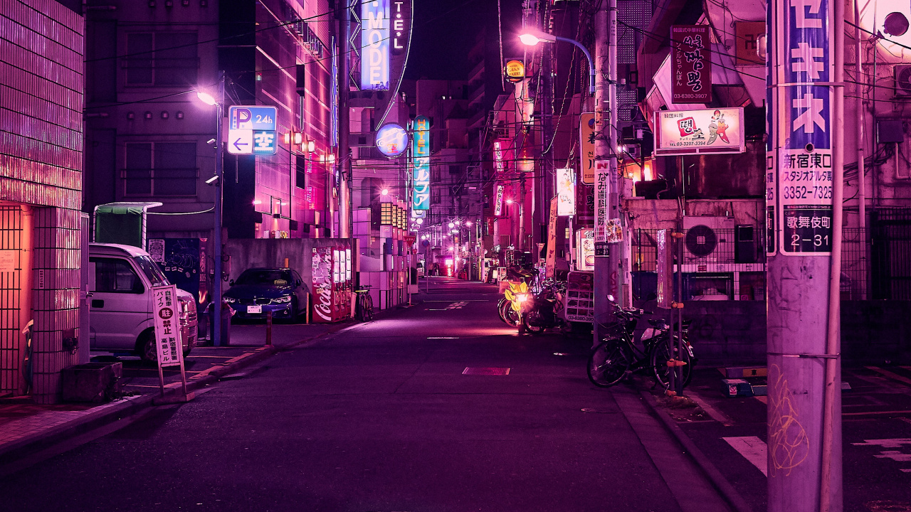 Cars Parked on Side of The Road During Night Time. Wallpaper in 1280x720 Resolution
