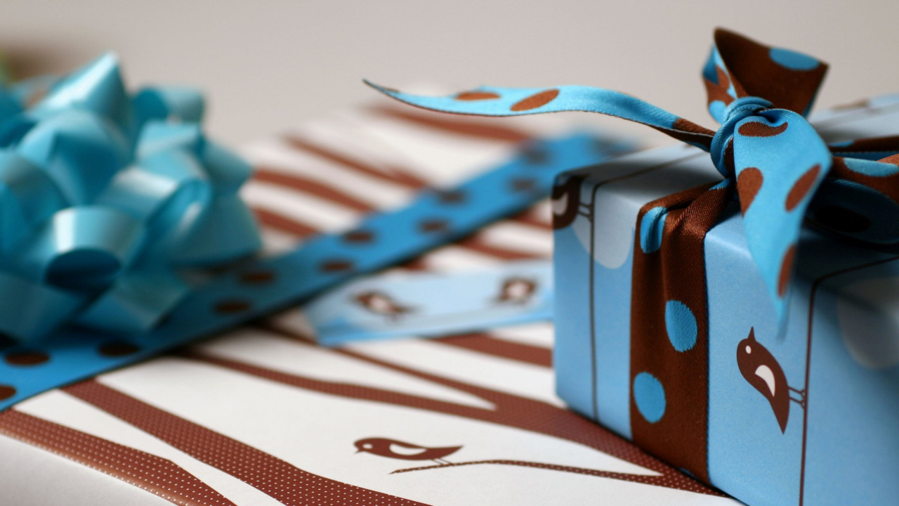 Gift, Box, Ribbon, Blue, Turquoise. Wallpaper in 1280x720 Resolution