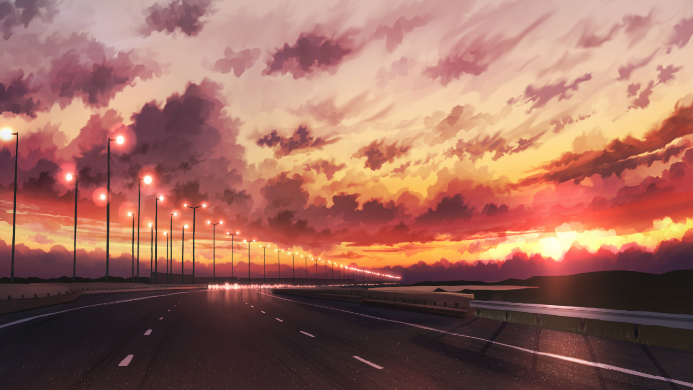 日落, 地平线, 晚上, 气氛, 性质 壁纸 1366x768 允许