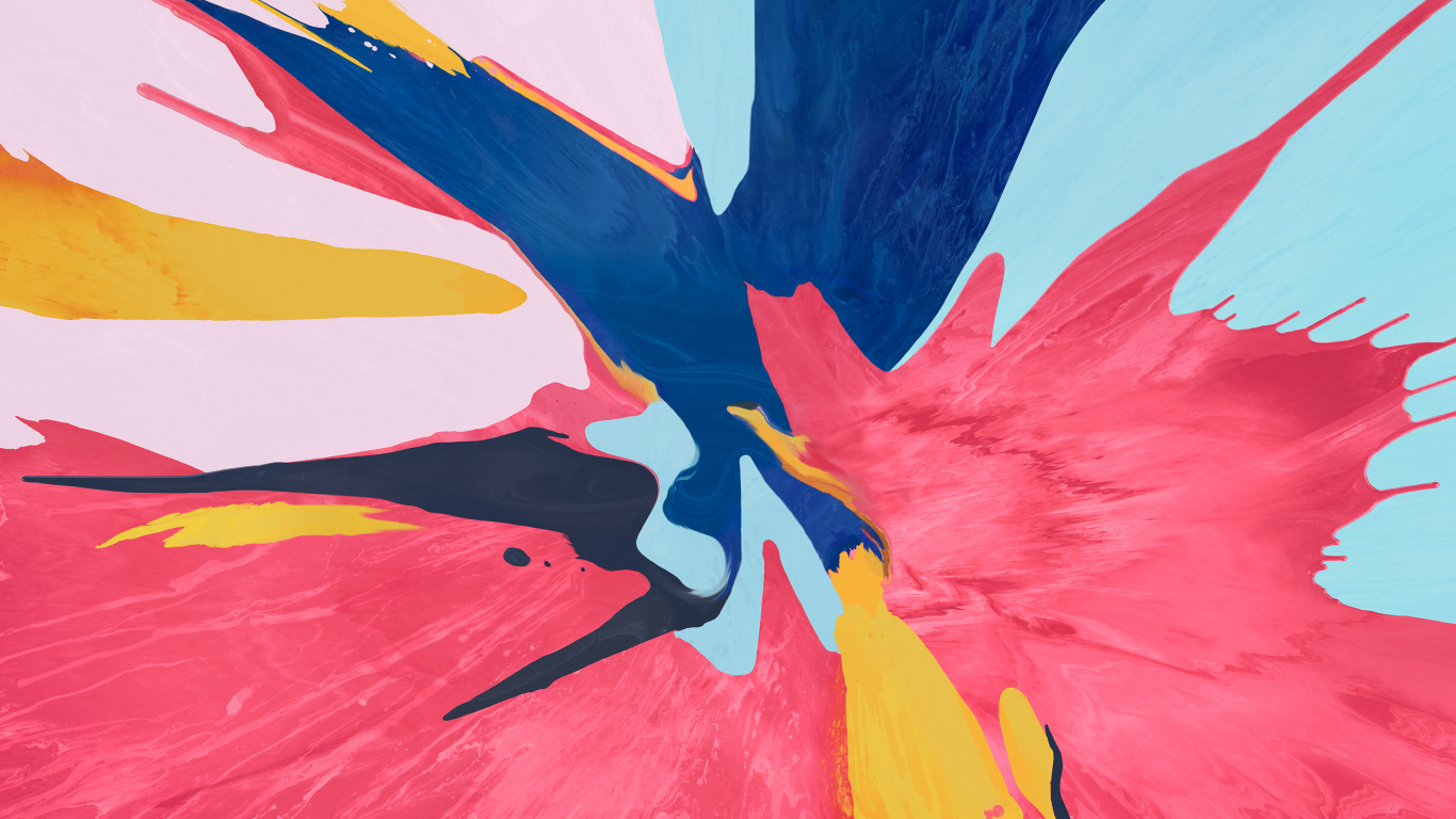 Peinture Abstraite Bleu Rouge et Jaune. Wallpaper in 1366x768 Resolution