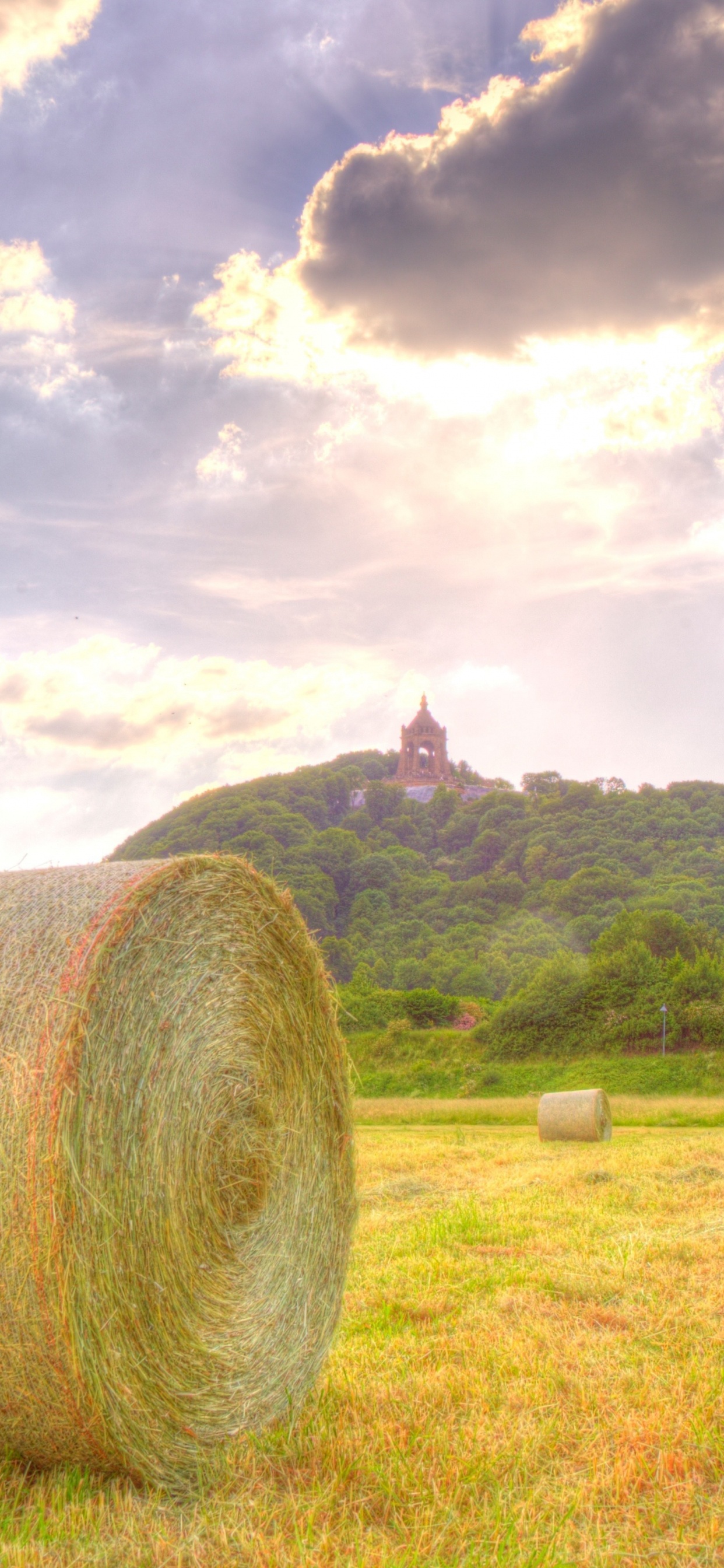 Brown Hays on Green Grass Field Under White Clouds and Blue Sky During Daytime. Wallpaper in 1242x2688 Resolution