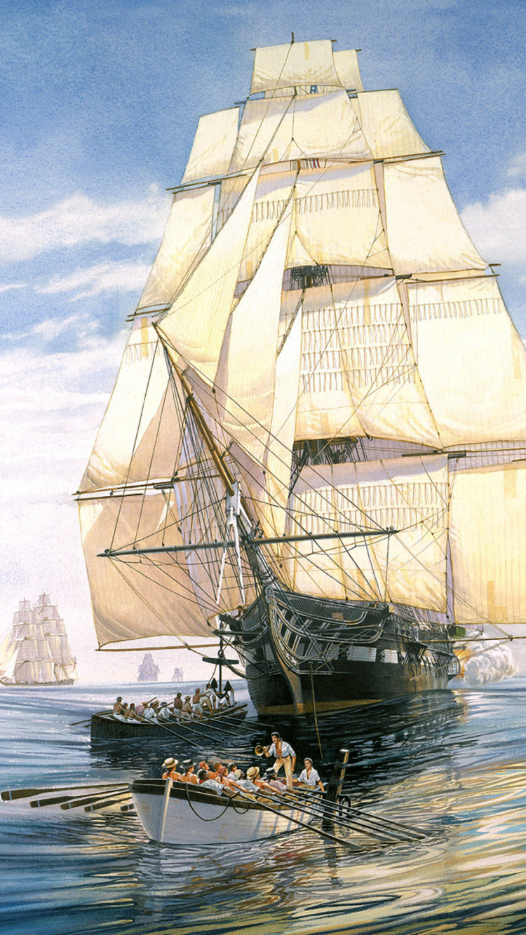 White Sail Ship on Sea Under Blue Sky and White Clouds During Daytime. Wallpaper in 750x1334 Resolution