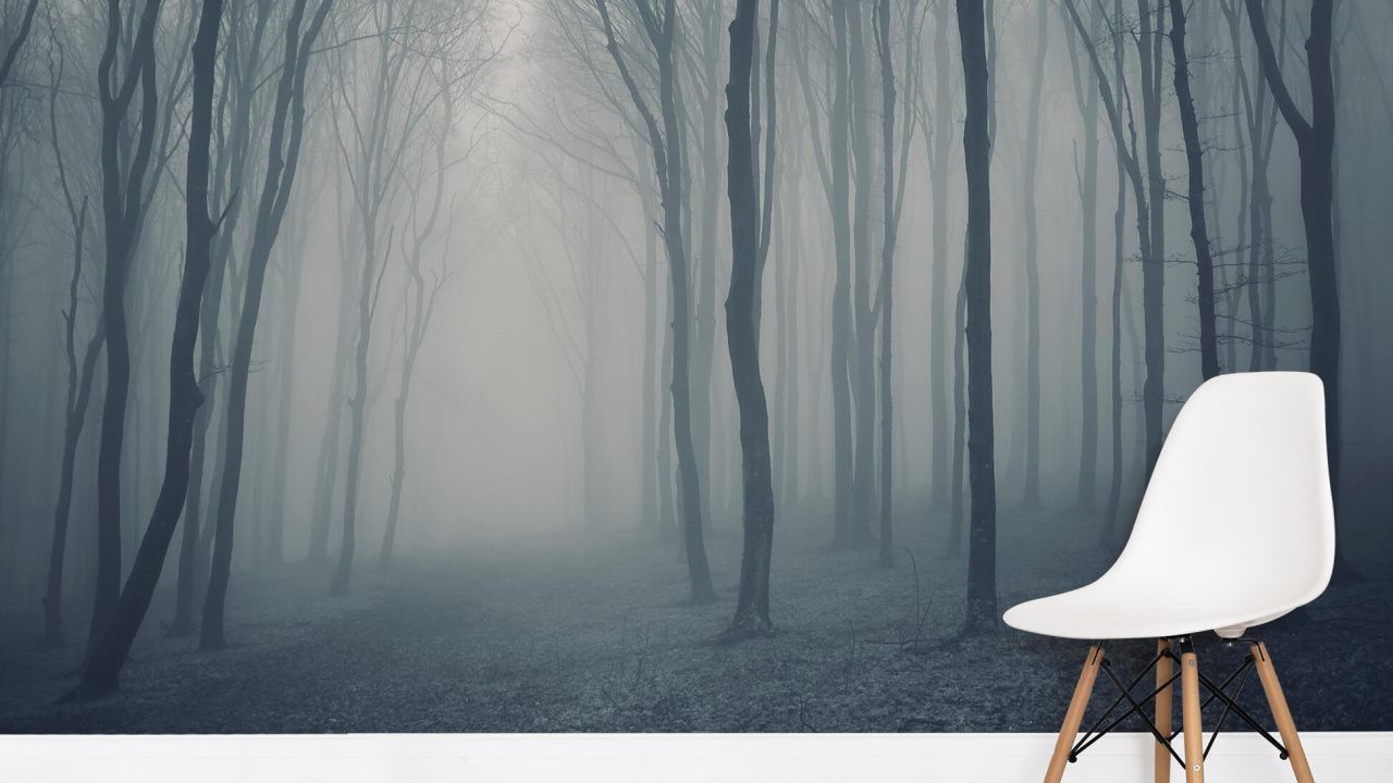 Brown Wooden Chair Near Gray Trees. Wallpaper in 1280x720 Resolution