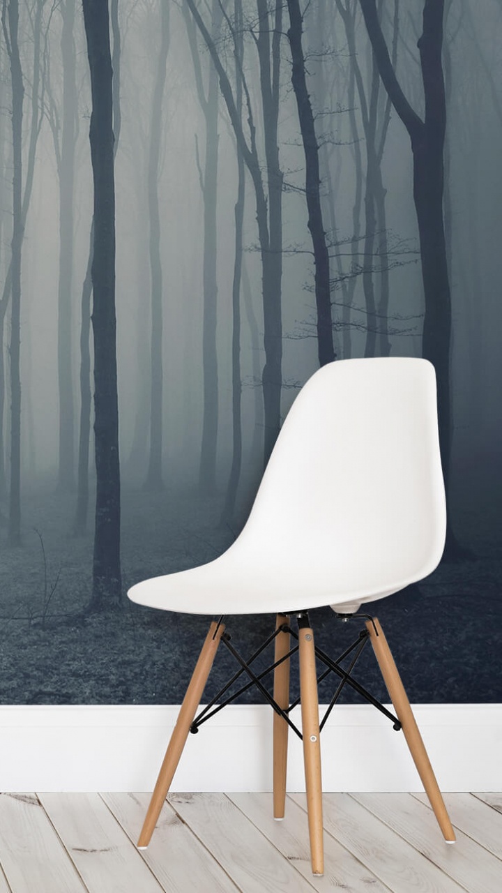 Brown Wooden Chair Near Gray Trees. Wallpaper in 720x1280 Resolution