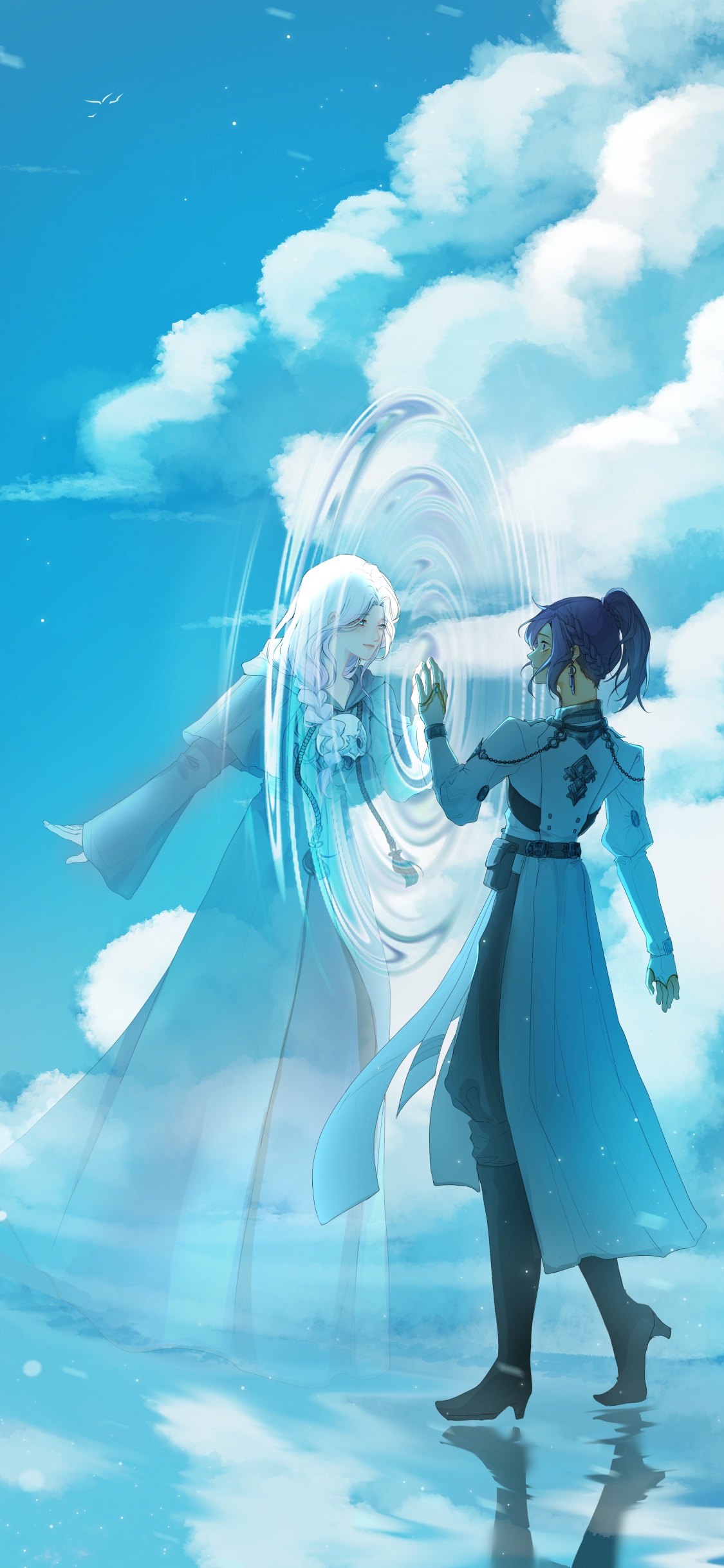 Anime, Kunst, Wasser, Azure, Cloud. Wallpaper in 1125x2436 Resolution
