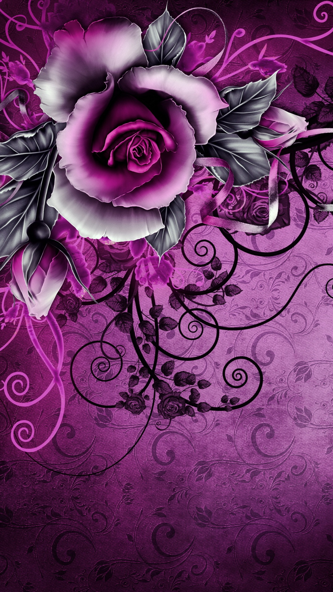 Ilustración de Flor Morada y Blanca. Wallpaper in 1080x1920 Resolution