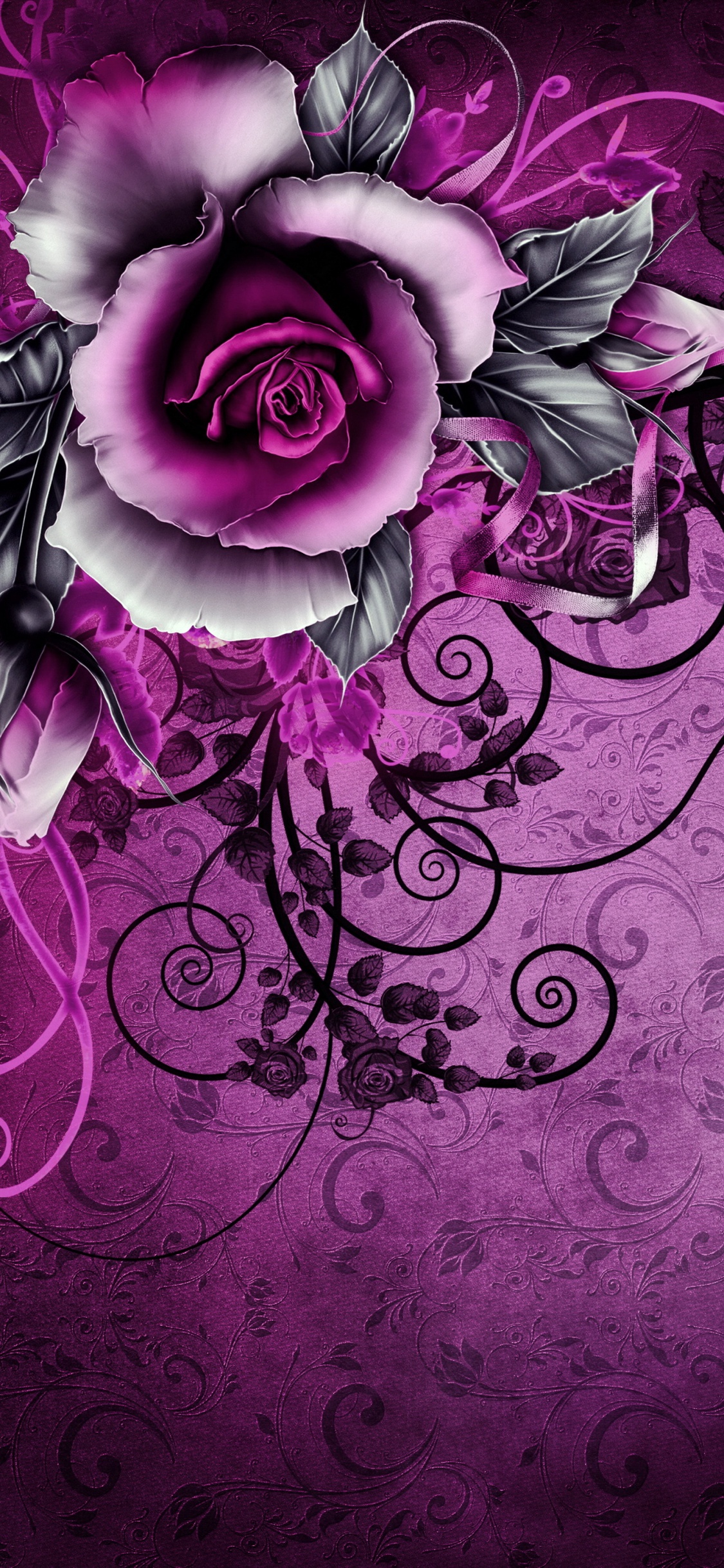 Ilustración de Flor Morada y Blanca. Wallpaper in 1125x2436 Resolution