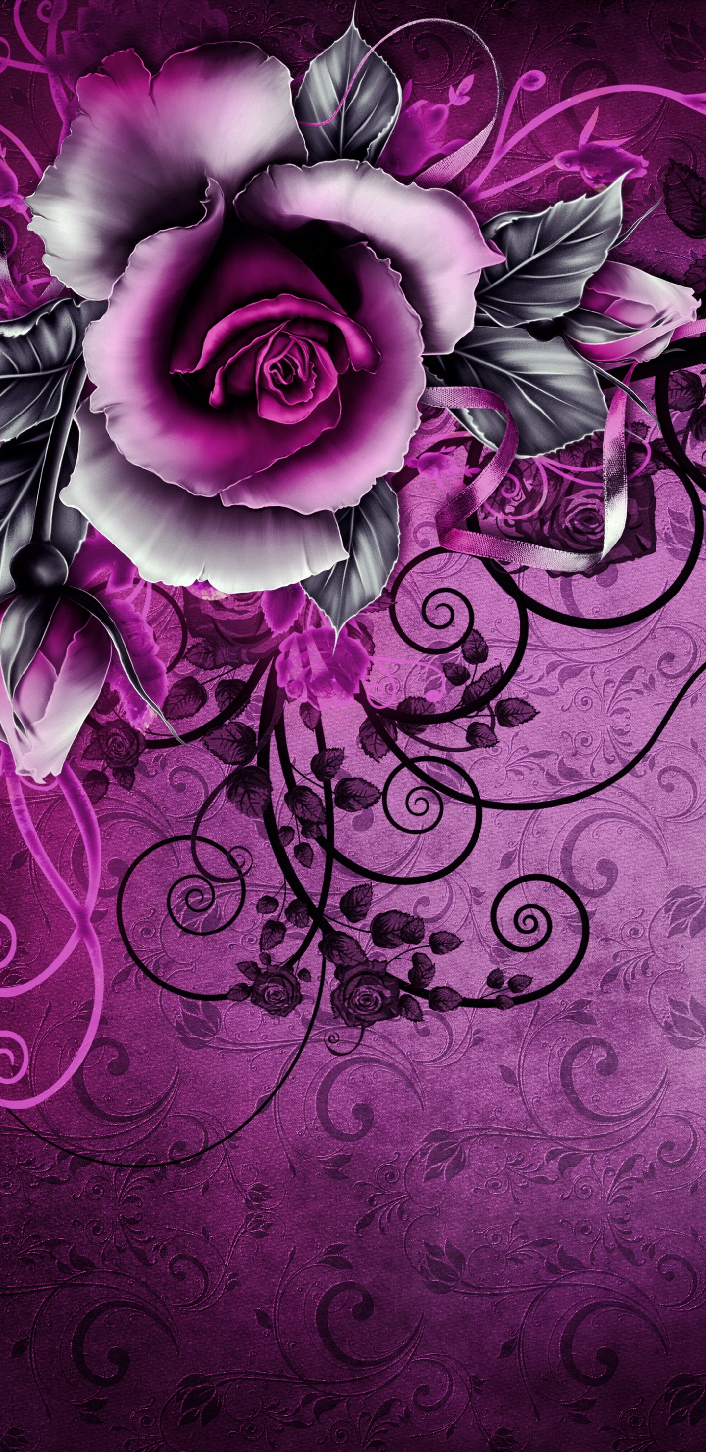 Ilustración de Flor Morada y Blanca. Wallpaper in 1440x2960 Resolution