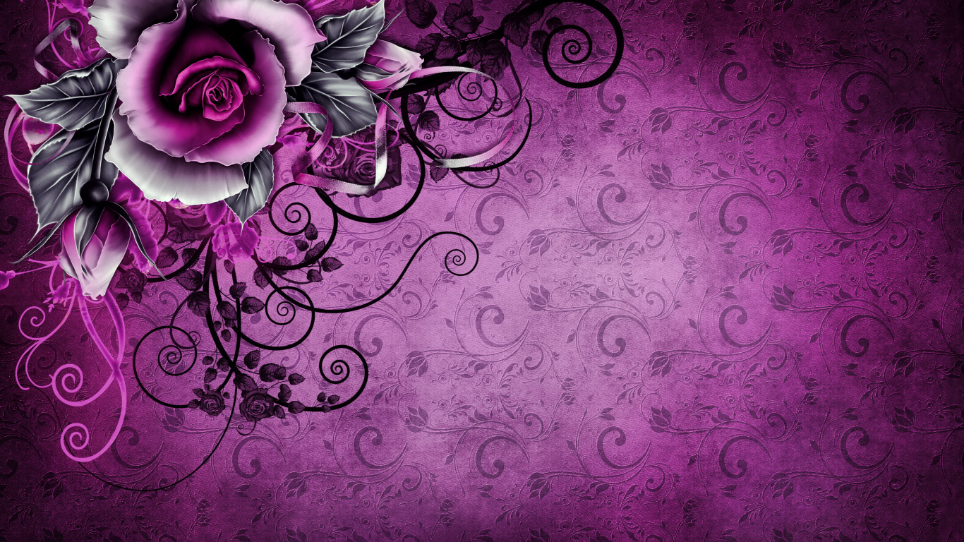 Purple and White Flower Illustration. Wallpaper in 1366x768 Resolution