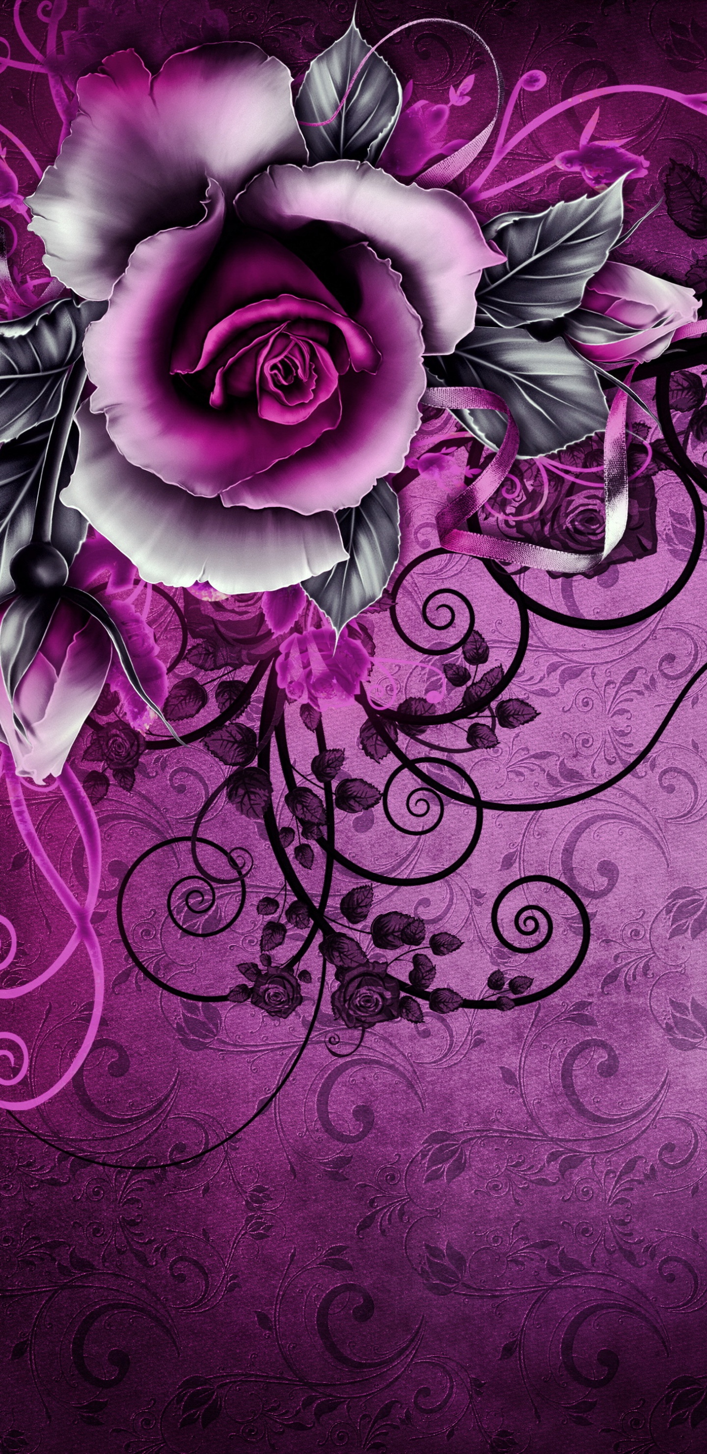 Purple and White Flower Illustration. Wallpaper in 1440x2960 Resolution