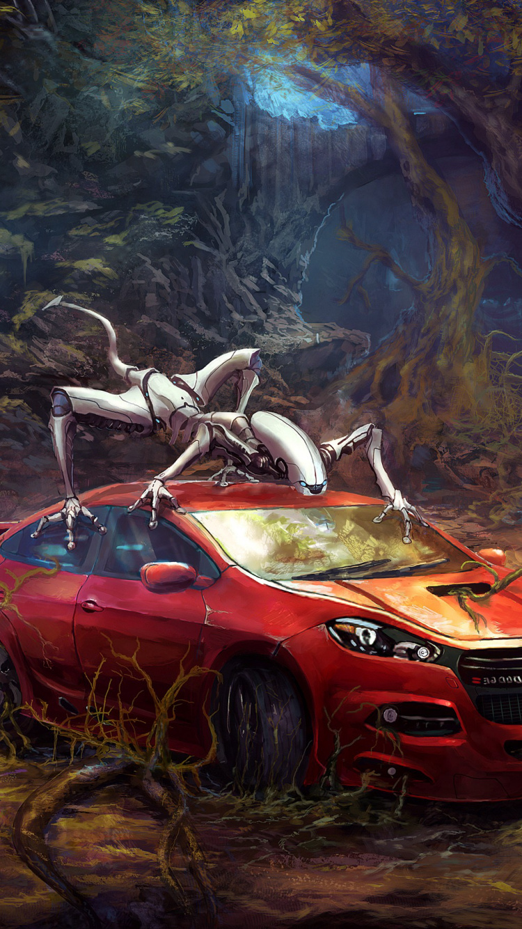 Red Chevrolet Camaro on Forest During Daytime. Wallpaper in 750x1334 Resolution