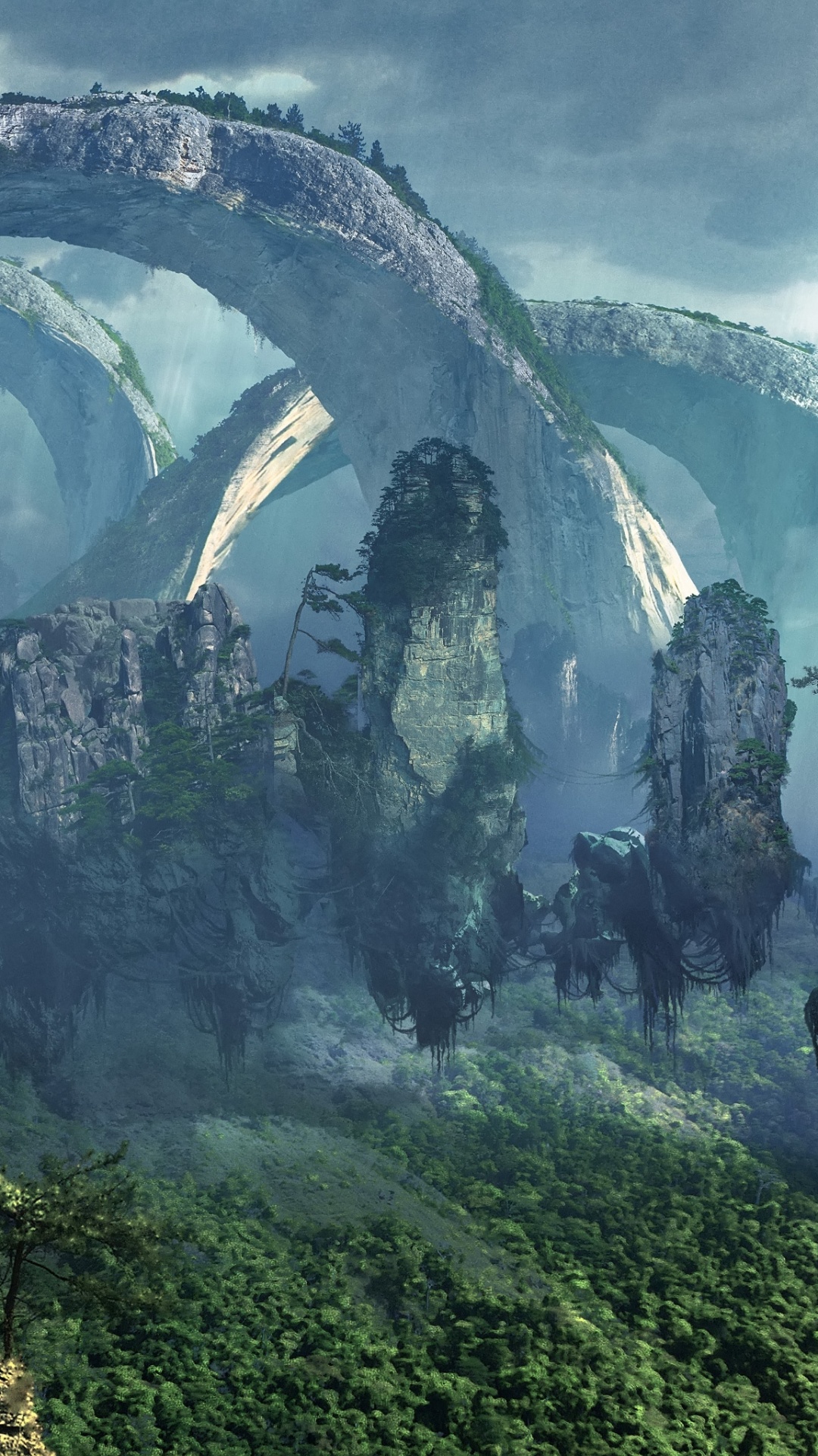 Árboles Verdes en la Montaña Bajo el Arco Iris. Wallpaper in 1080x1920 Resolution