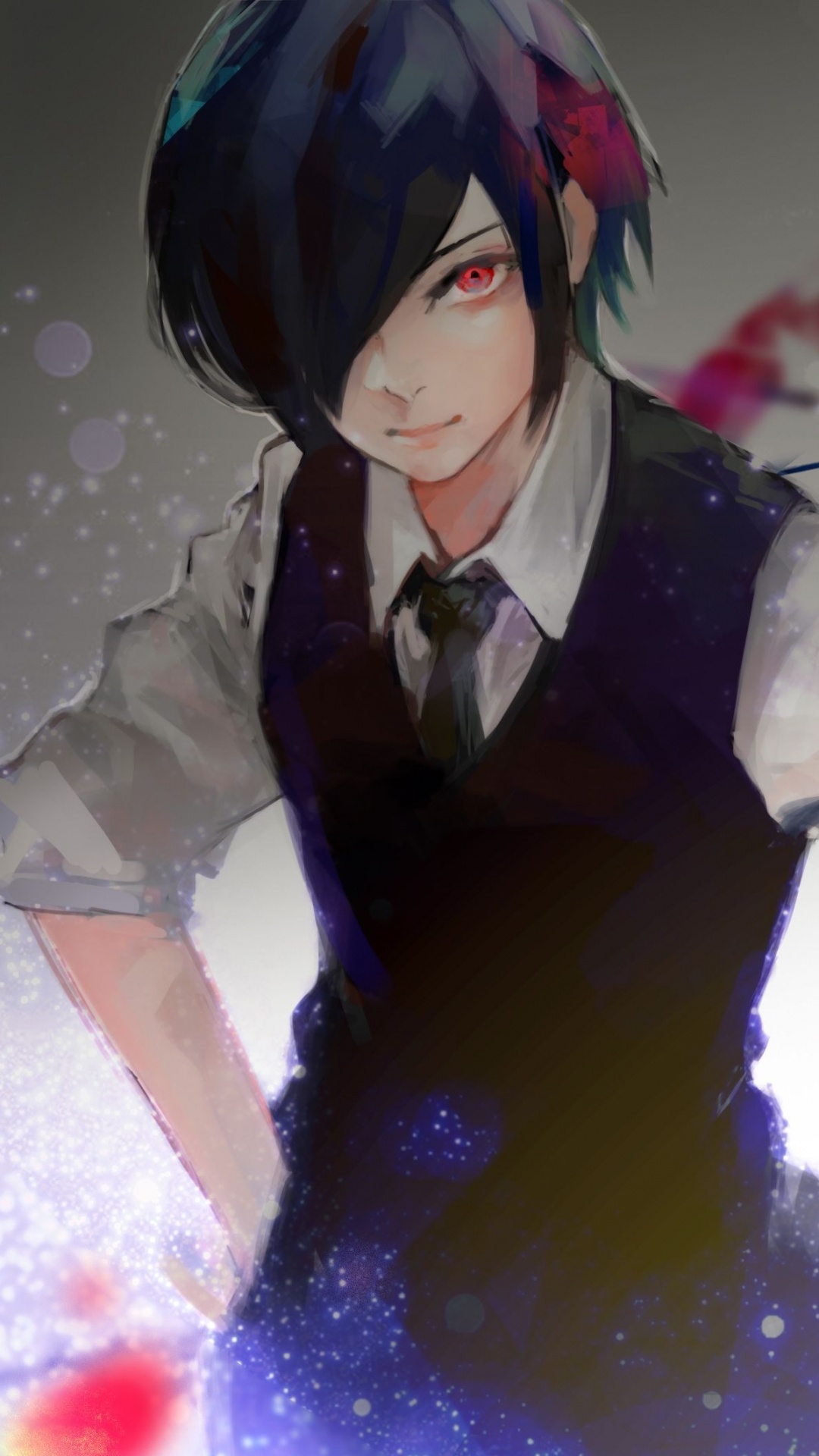 Touka雾岛, 肯kaneki, 东京食尸鬼, 扇子的艺术, 粉红色 壁纸 1080x1920 允许