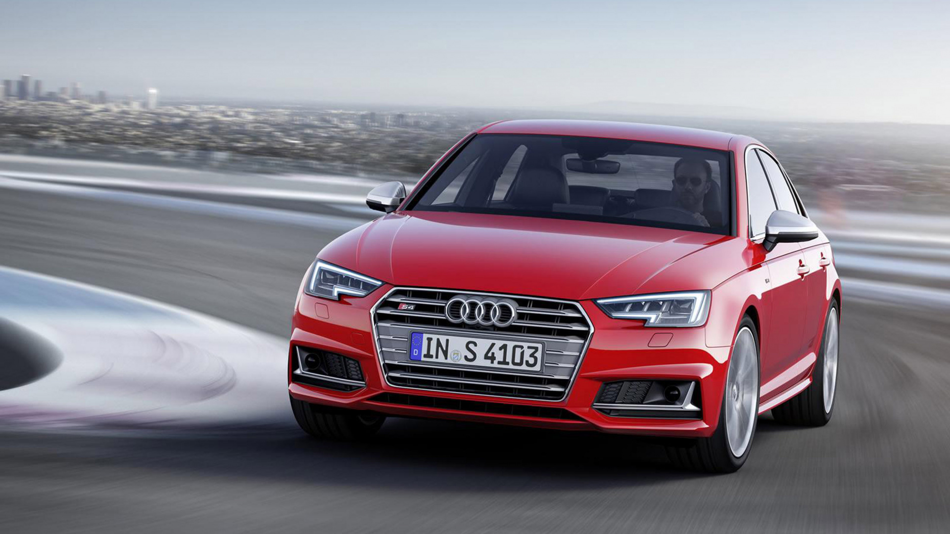 Roter Audi a 4 Tagsüber Unterwegs. Wallpaper in 1920x1080 Resolution