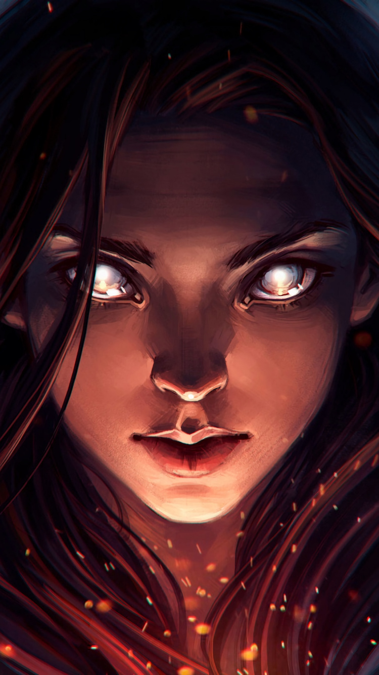 Frau Mit Schwarzen Haaren Und Lila Augen. Wallpaper in 750x1334 Resolution