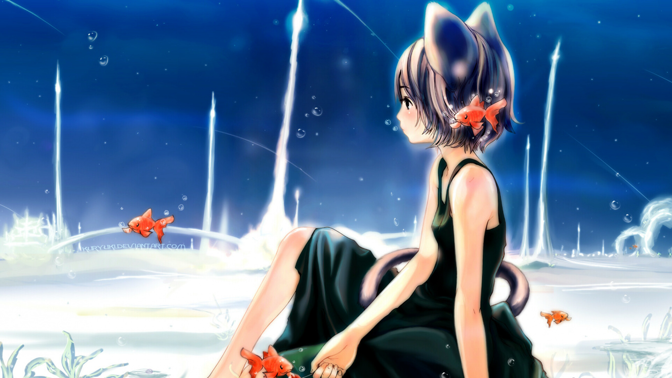 Mujer en Vestido Negro Personaje de Anime. Wallpaper in 1366x768 Resolution
