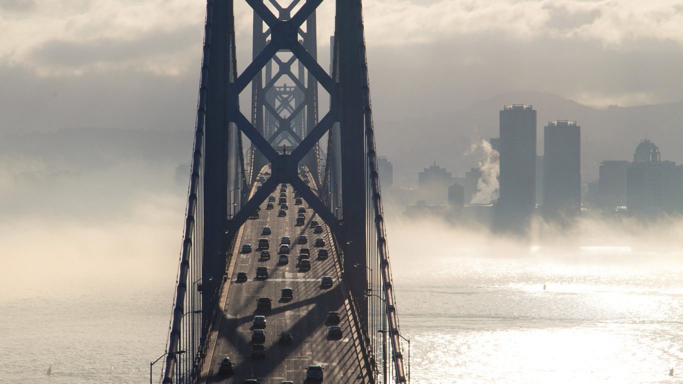 San Francisco Oakland Bay Bridge, Brücke, San Francisco Bay, Hängebrücke, Tower Bridge. Wallpaper in 1366x768 Resolution