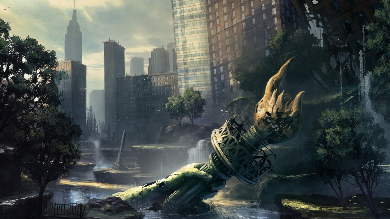 Mann Reitet Pferdestatue Mitten in Der Stadt. Wallpaper in 1366x768 Resolution