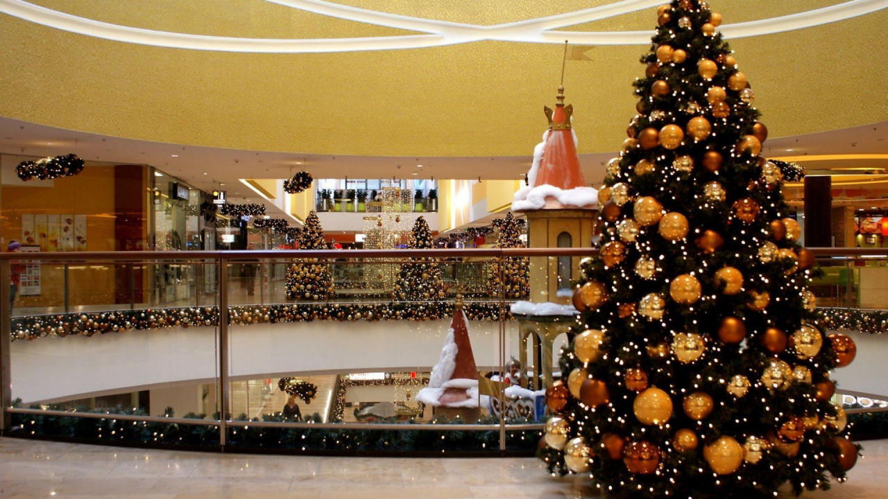 Weihnachtsbaum, Weihnachtsdekoration, Lobby, Girlande, Neujahr Baum. Wallpaper in 1280x720 Resolution