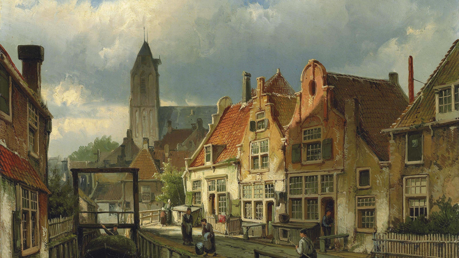 艺术, 艺术家, 运河, 中世纪建筑风格, 城市景观 壁纸 1920x1080 允许