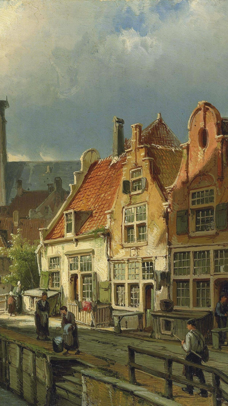 Personnes Marchant Sur le Trottoir Près Des Maisons Sous Des Nuages Blancs et un Ciel Bleu Pendant la Journée. Wallpaper in 750x1334 Resolution