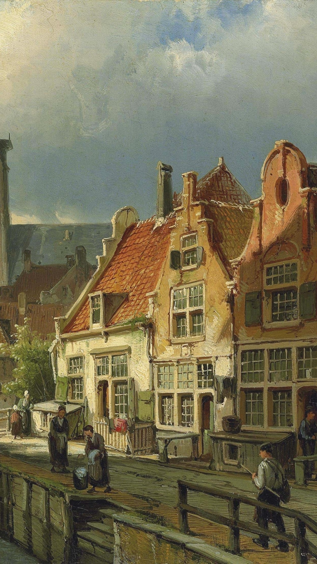 People Walking on Sidewalk Near Houses Under White Clouds and Blue Sky During Daytime. Wallpaper in 1080x1920 Resolution