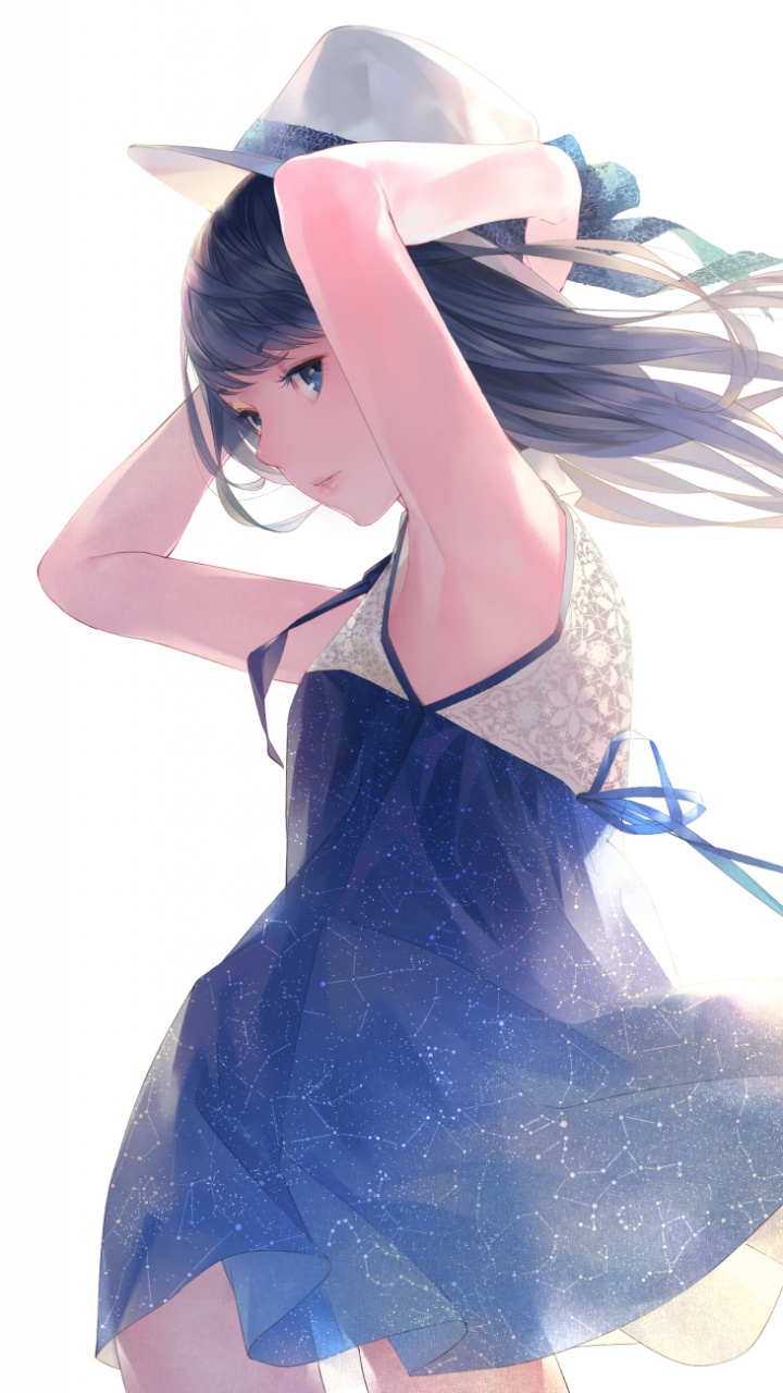 Woman in Blue and White Dress Anime Character. Wallpaper in 720x1280 Resolution