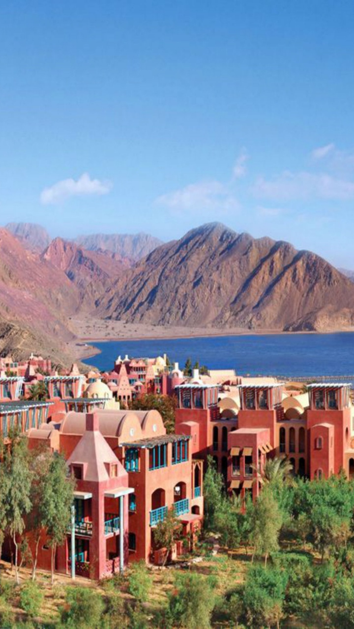 Brown and White Concrete Houses Near Body of Water Under Blue Sky During Daytime. Wallpaper in 720x1280 Resolution