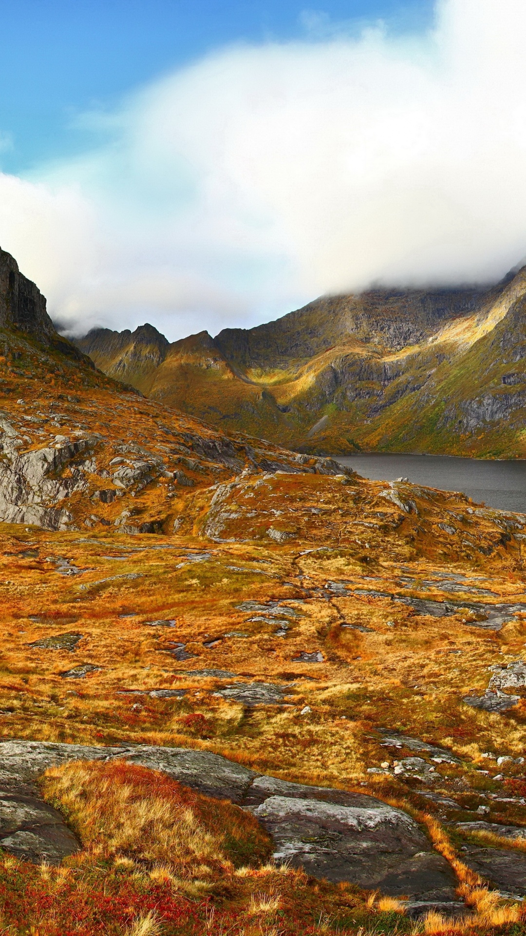 Brown and Green Mountain Beside Lake Under Blue Sky During Daytime. Wallpaper in 1080x1920 Resolution