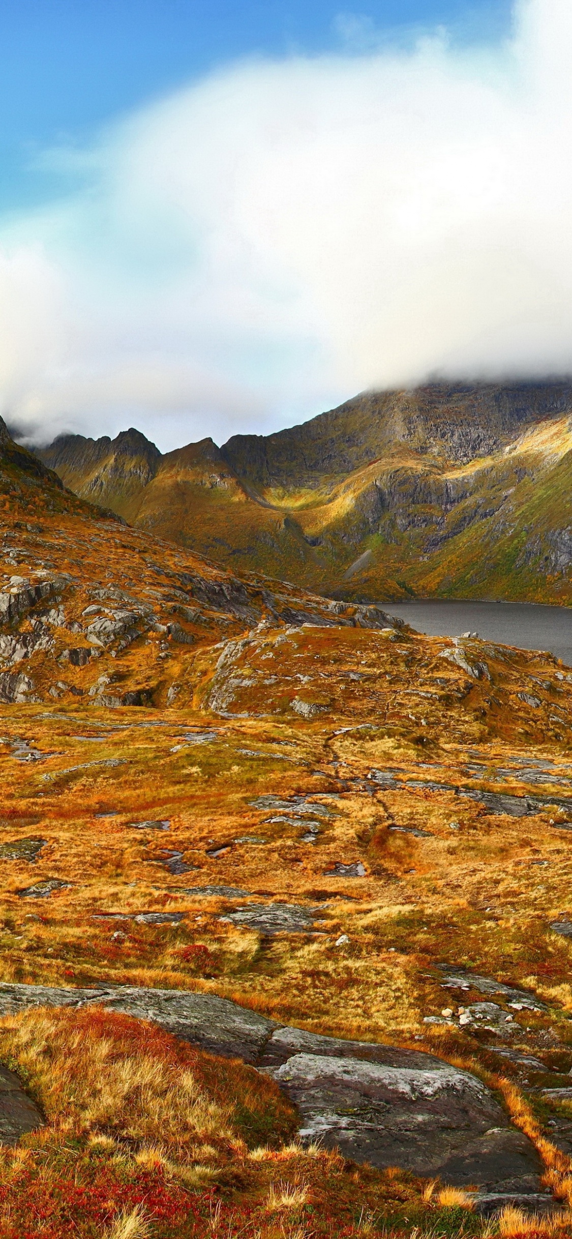 Brown and Green Mountain Beside Lake Under Blue Sky During Daytime. Wallpaper in 1125x2436 Resolution