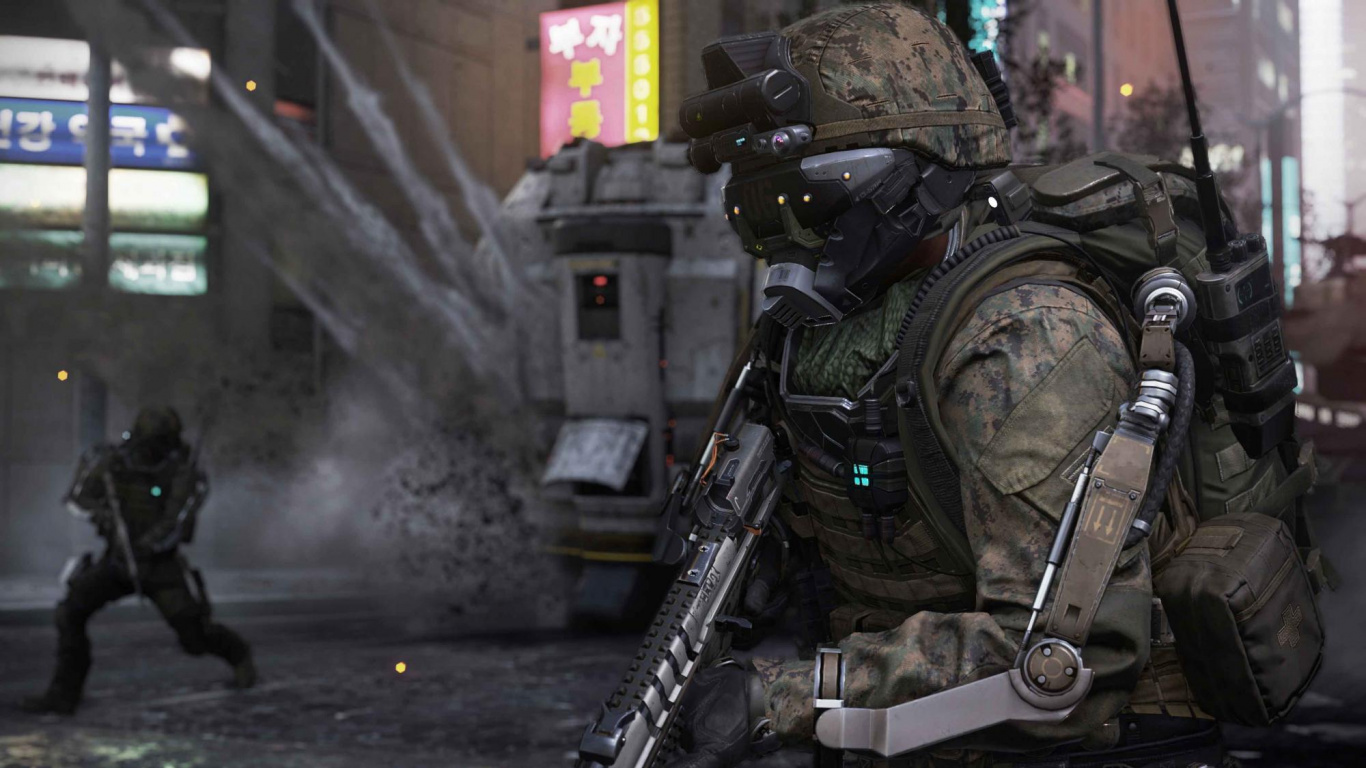 Call of Duty Advanced Warfare, Sledgehammer Games, Activision, Xbox 360, pc Game. Wallpaper in 1366x768 Resolution